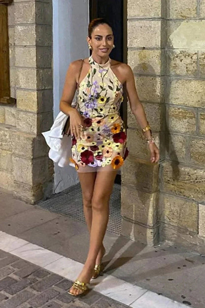 Printed Straps Sleeveless Mini Dress