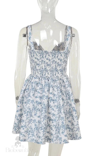 Printed V-Neck Spaghetti Strap A-Line Mini Dress