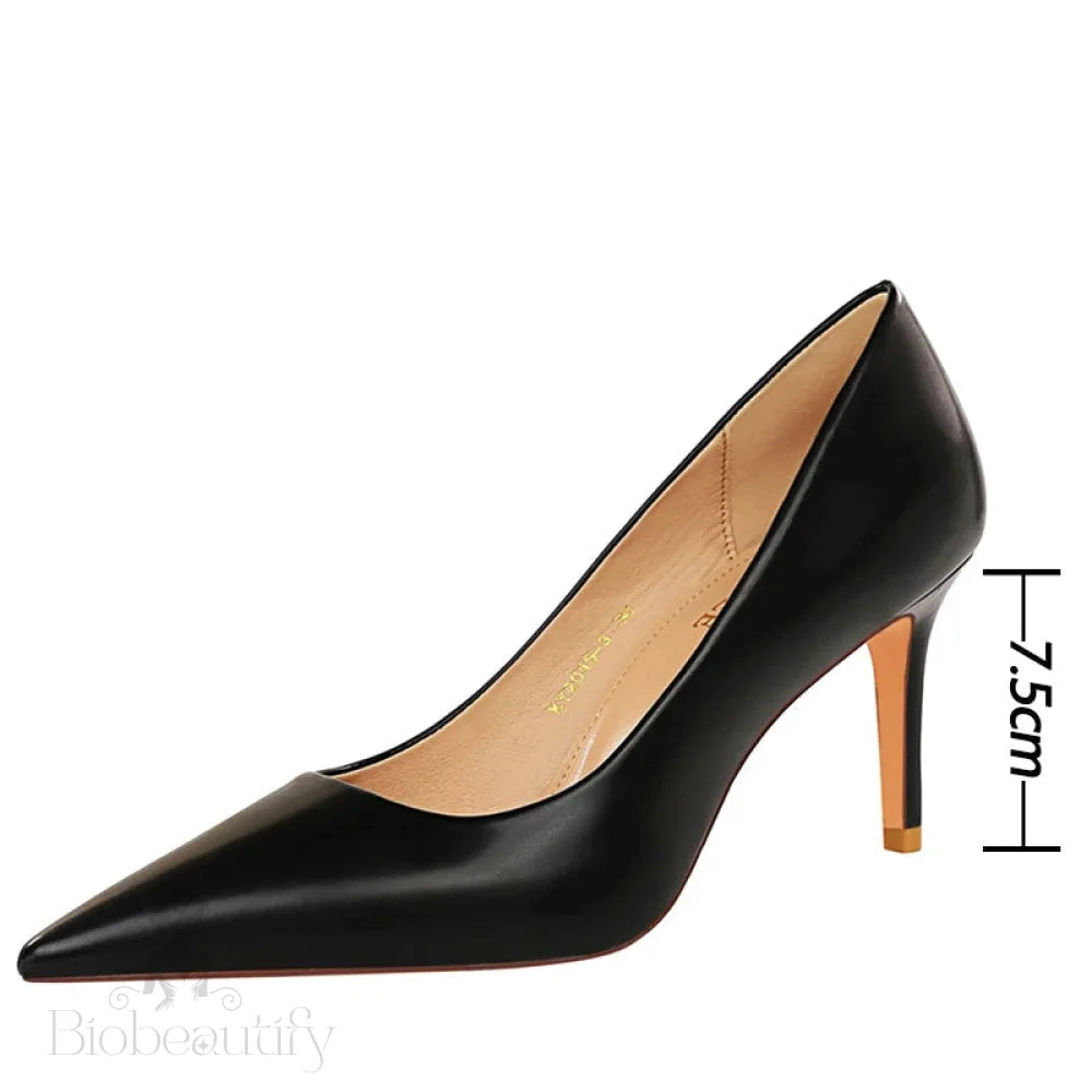 Pu Leather Kitten Heel Pumps - 7.5 Cm Ol Office Shoes