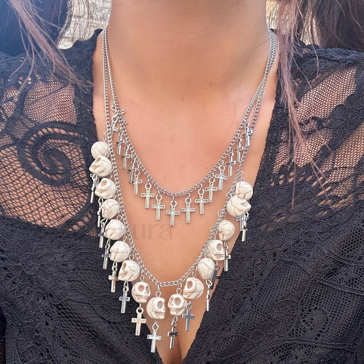 Punk Halloween Cross Tassel Skull Necklace