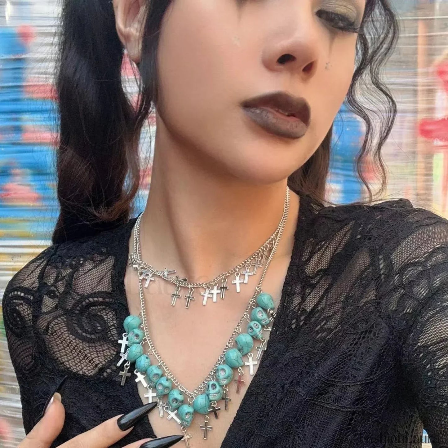 Punk Halloween Cross Tassel Skull Necklace