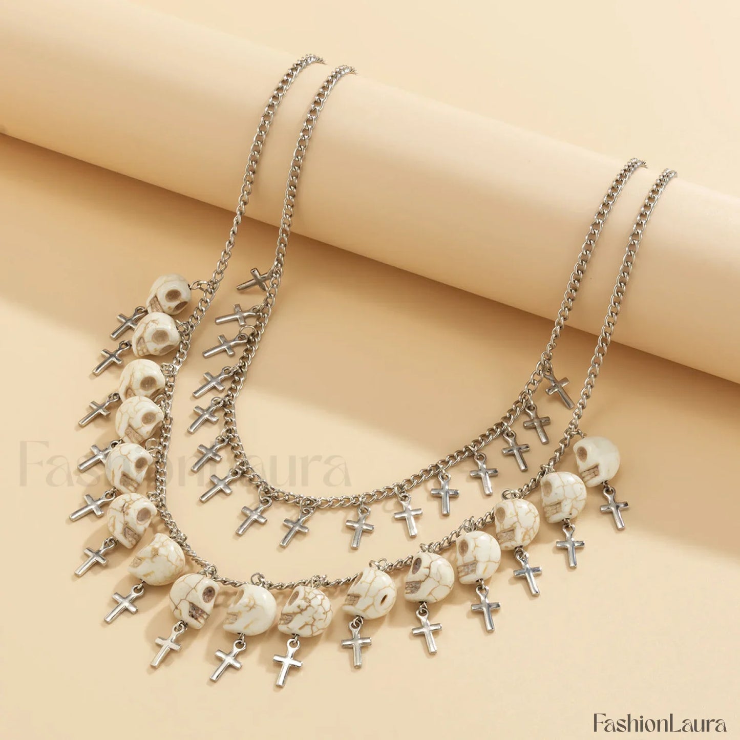 Punk Halloween Cross Tassel Skull Necklace WHITE
