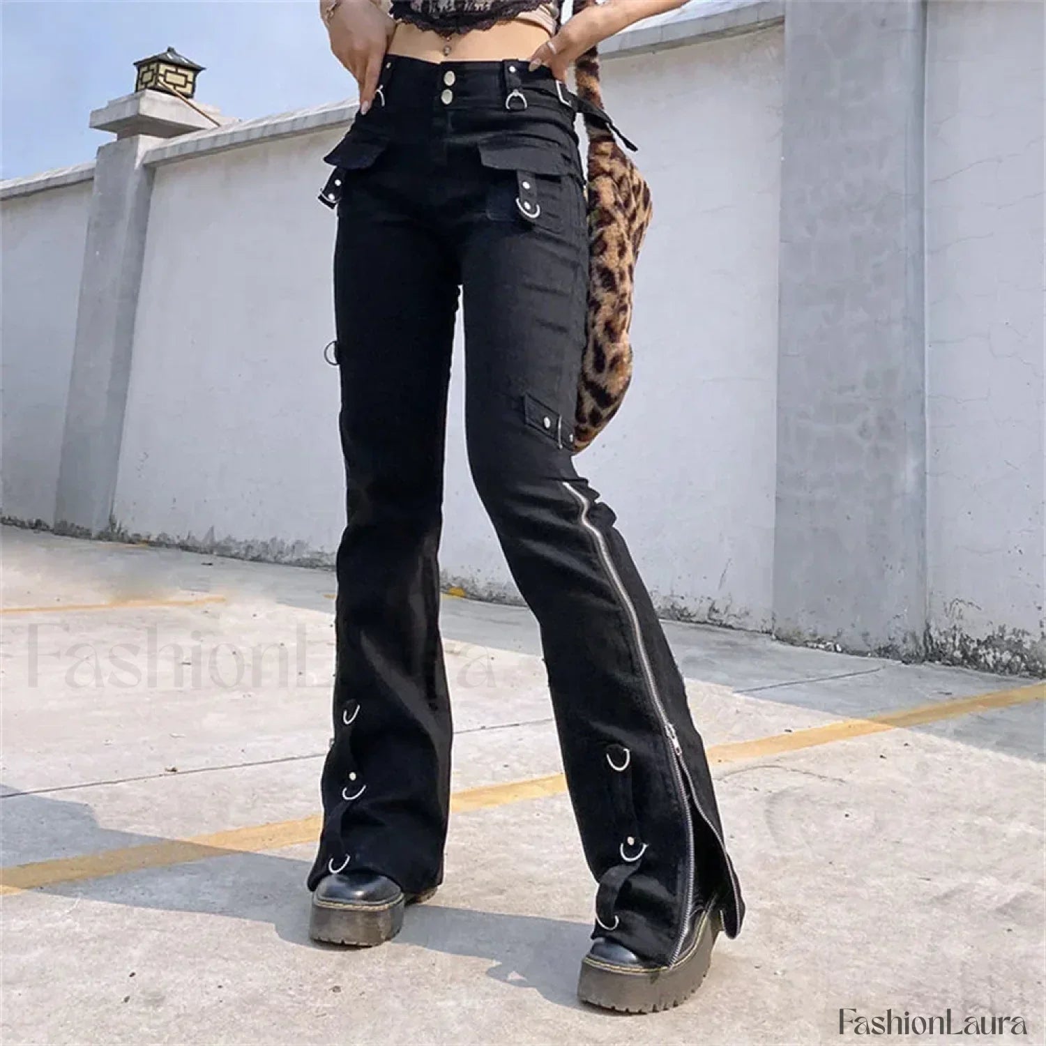 Punk Rivet Zipper Cargo Pants: Y2K Techwear Leggings pants1 / S