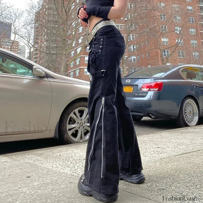 Punk Rivet Zipper Cargo Pants: Y2K Techwear Leggings pants2 / S