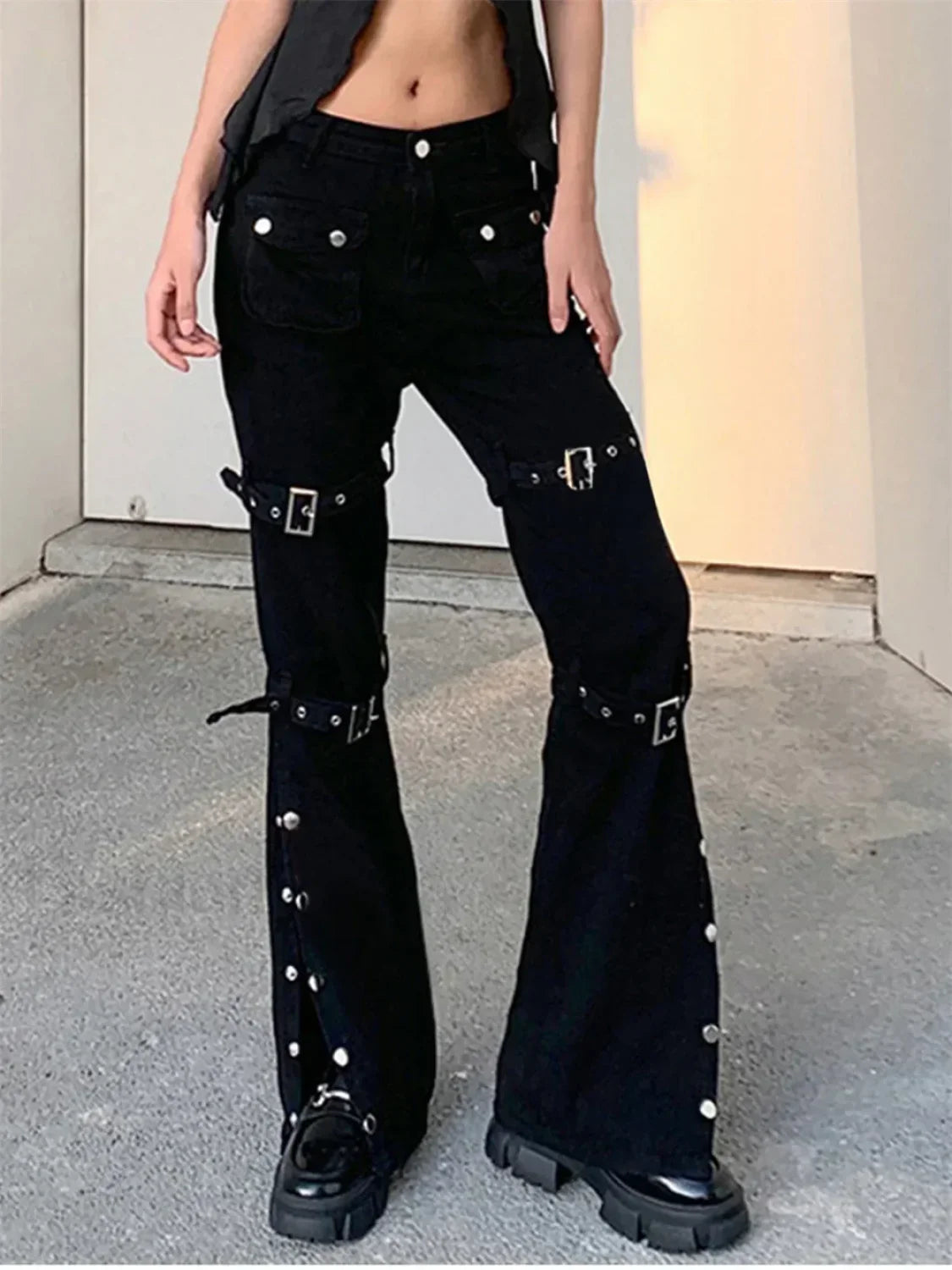Punk Rivet Zipper Cargo Pants: Y2K Techwear Leggings pants3 / S