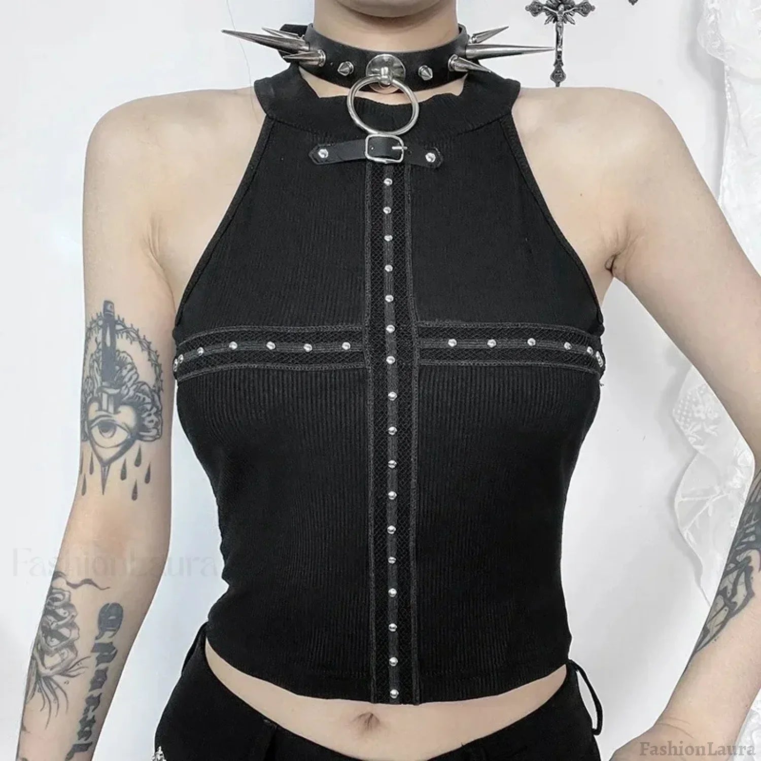 Punk Streetwear Backless Off Shoulder Crop Top Black / S