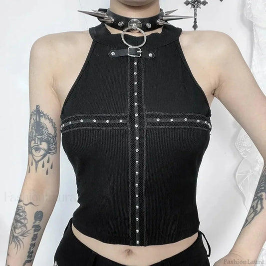 Punk Streetwear Backless Off Shoulder Crop Top Black / S