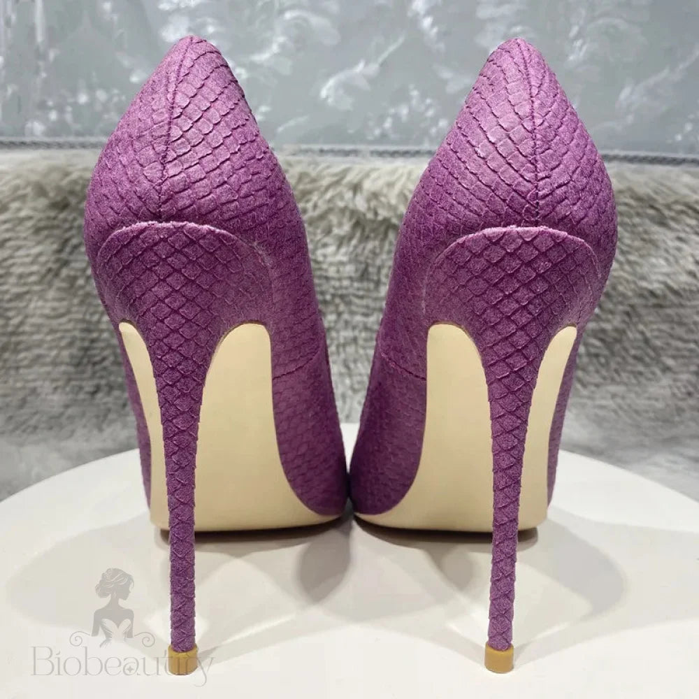 Purple Crocodile Effect Pointy Toe High Heel Party Shoes For Women