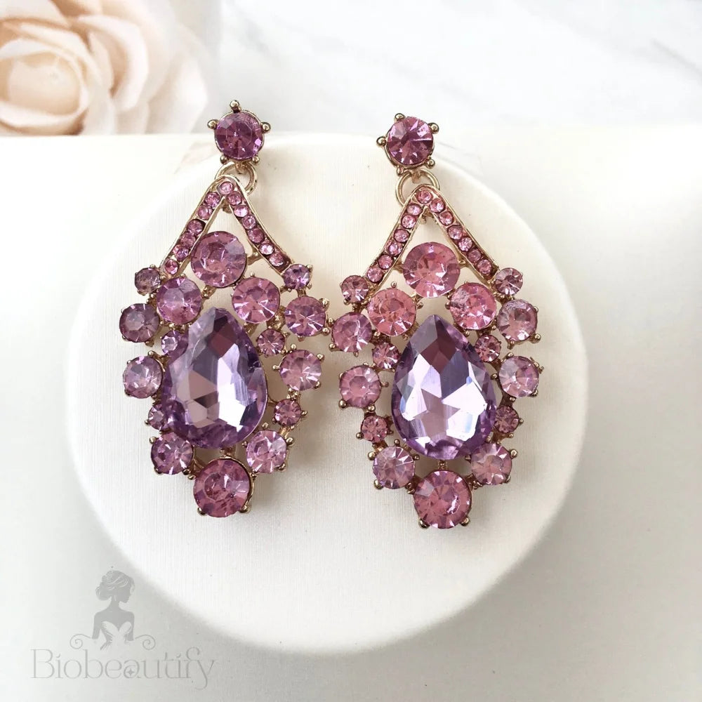 Purple Crystal Bridal Jewelry Set - 3-Piece With Tiara In Silver And Gold