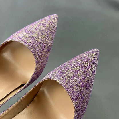 Purple Glitter Pointy Toe High Heel Shoes For Women