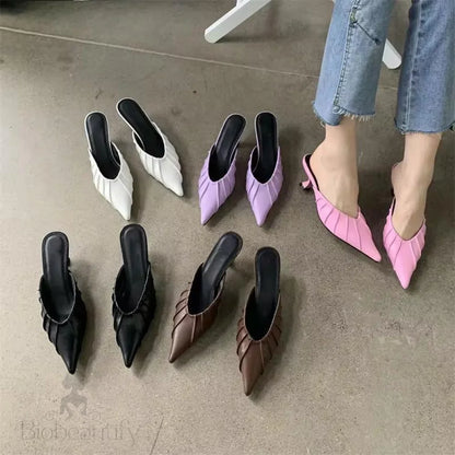 Purple Pink Pointed Toe Women Slippers With Thin Low Heels