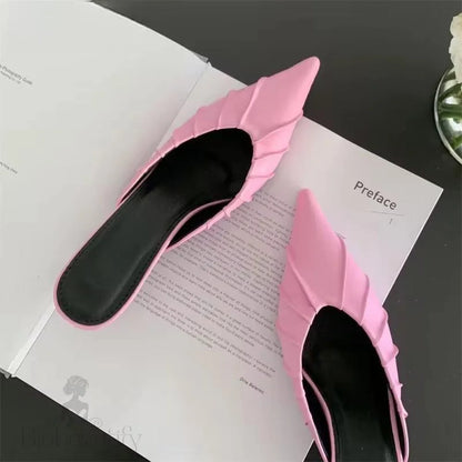 Purple Pink Pointed Toe Women Slippers With Thin Low Heels / 35