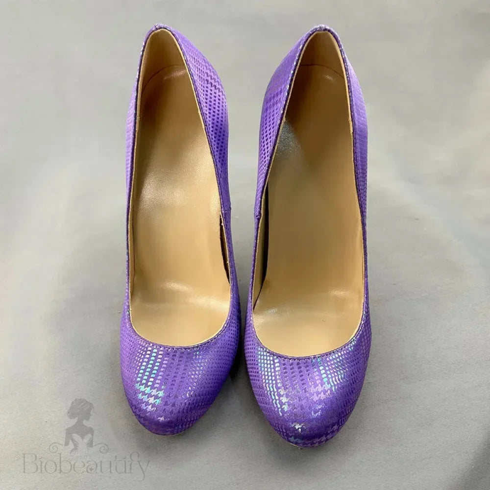 Purple Snakeskin Slip On High Heel Shoes For Women