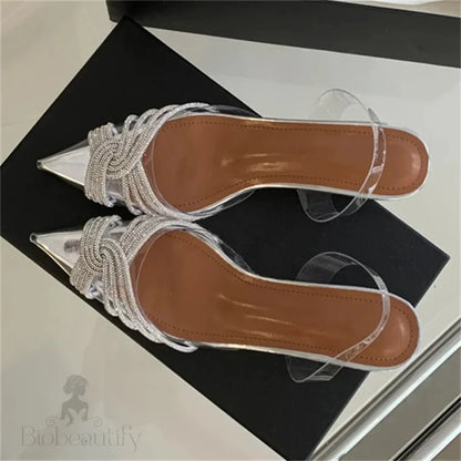 Pvc Transparent Crystal Low Heels Pointed Toe Women Pumps