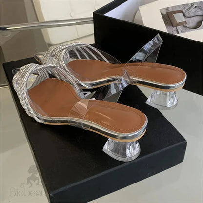 Pvc Transparent Crystal Low Heels Pointed Toe Women Pumps