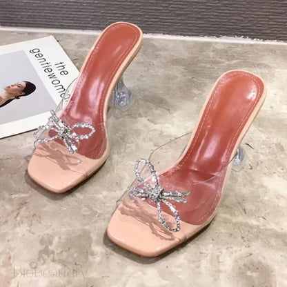 Pvc Transparent Crystal Sun Flowers Buckle Slipper For Women Apricot / 41