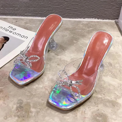 Pvc Transparent Crystal Sun Flowers Buckle Slipper For Women Silver / 41