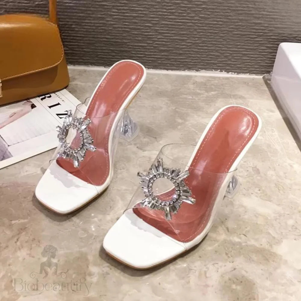 Pvc Transparent Crystal Sun Flowers Buckle Slipper For Women White / 41