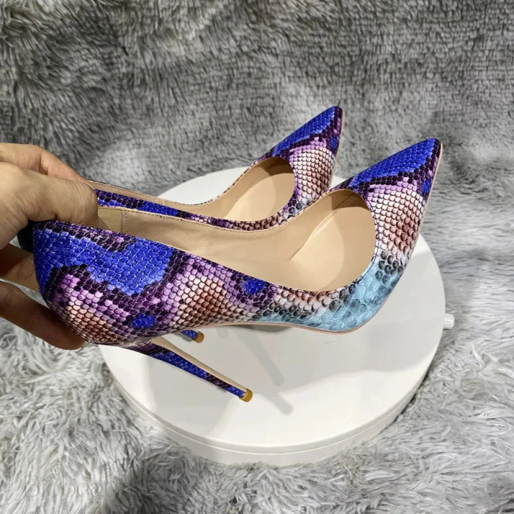 Python Pattern Blue Pointy Toe High Heel Party Shoes For Women