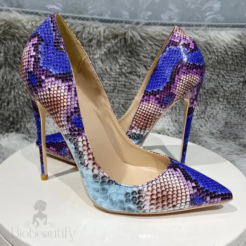 Python Pattern Blue Pointy Toe High Heel Party Shoes For Women