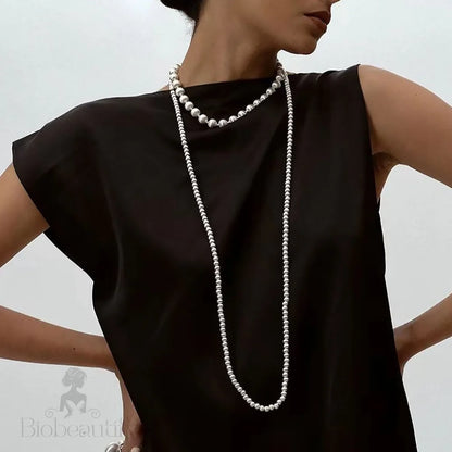 Quiet Luxury Brushed Satin Ball Silver Lariat Necklace