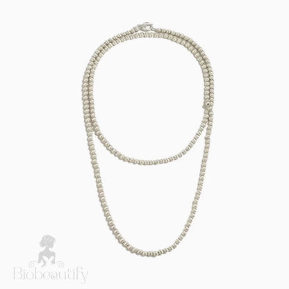 Quiet Luxury Brushed Satin Ball Silver Lariat Necklace