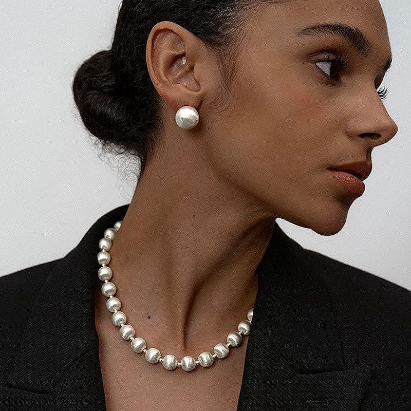 Brushed Satin Finish Sterling Silver Ball Stud Earrings / Medium