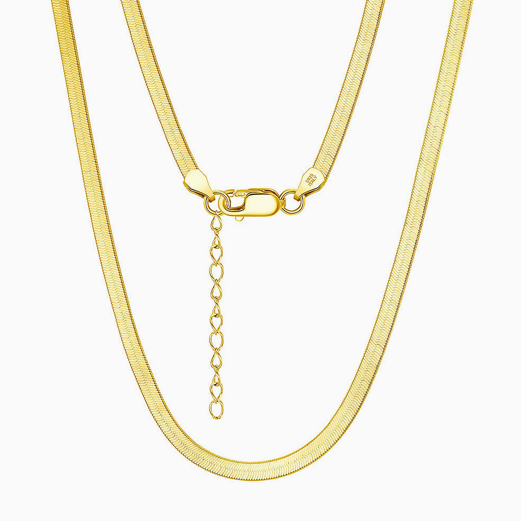 Sided Snake Flat Chain Necklace In Sterling Silver 3Mm Gold / 16’’