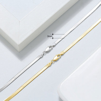 Sided Snake Flat Chain Necklace In Sterling Silver 3Mm