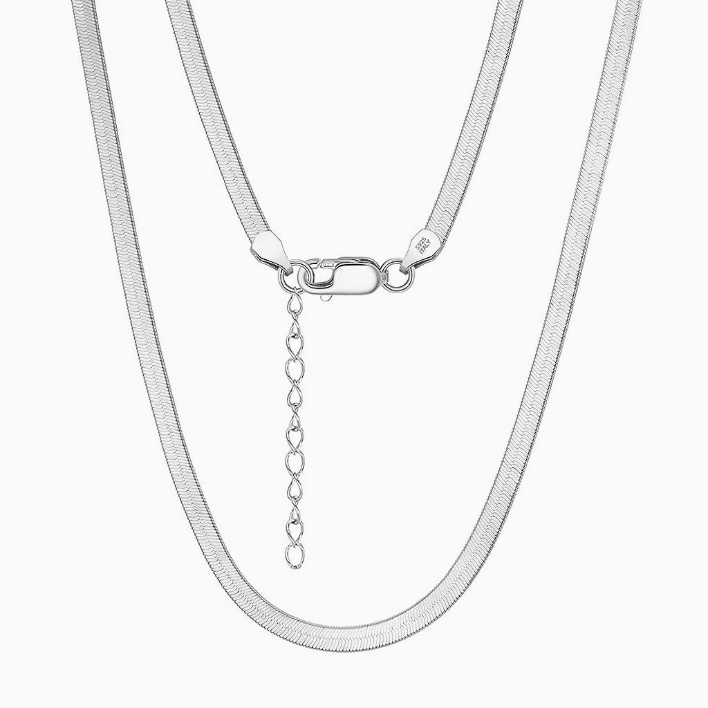 Sided Snake Flat Chain Necklace In Sterling Silver 3Mm / 16’’