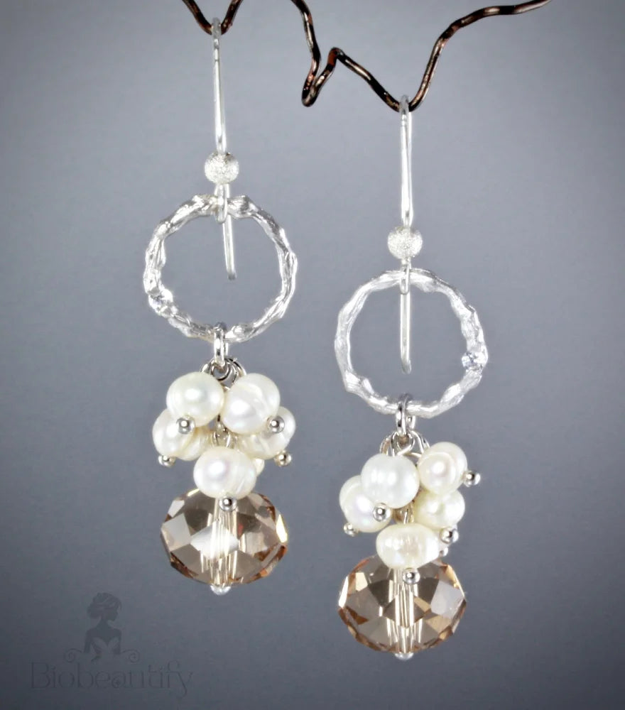 Rain Swarovski Crystal Natural Pearl Bridal Earrings