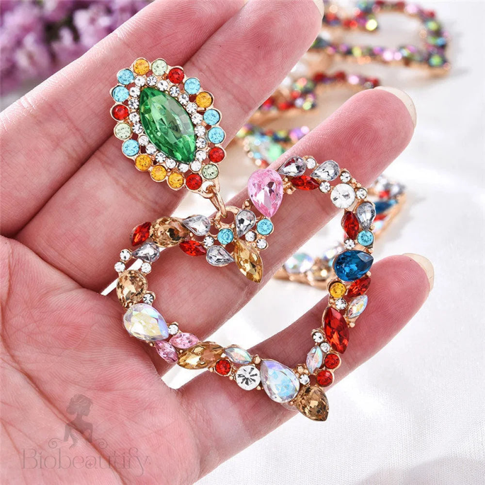 Rainbow Rhinestone Heart Drop Earrings