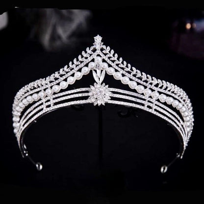 Wedding Hair Accessories -  Pearl and Crystal Bridal Tiara - Available in Gold and Silver