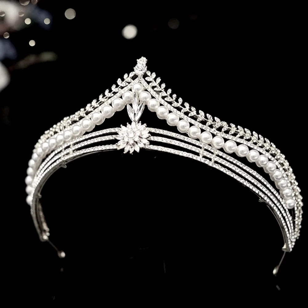 Reagan Bridal Tiara With Pearl And Crystal In Gold Or Silver