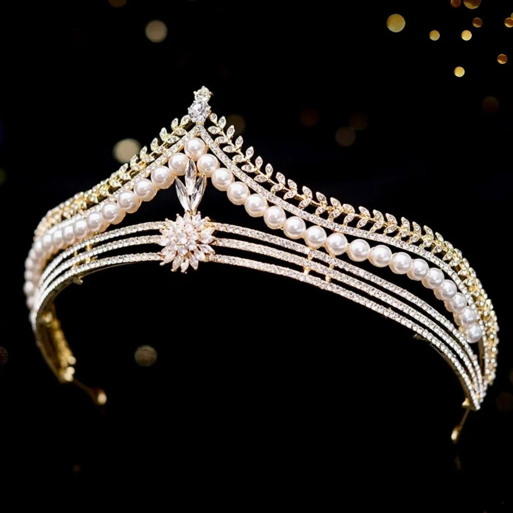 Wedding Hair Accessories -  Pearl and Crystal Bridal Tiara - Available in Gold and Silver