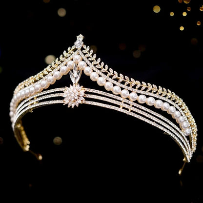 Reagan Bridal Tiara With Pearl And Crystal In Gold Or Silver