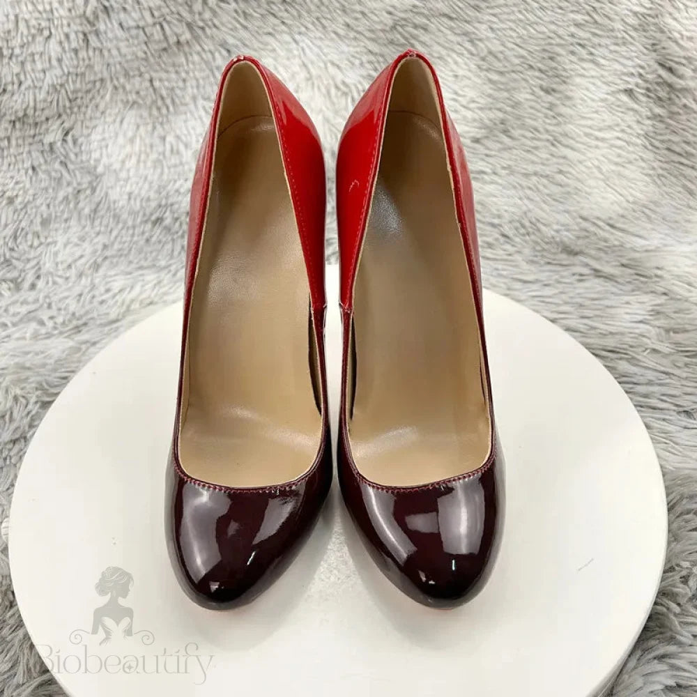 Red Black Gradient Round Toe High Heel Shoes For Women