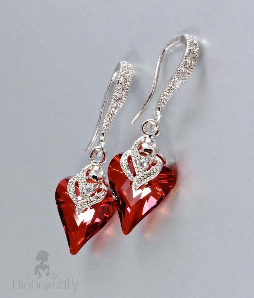 Red Heart Swarovski Crystal Earrings - Endless Love