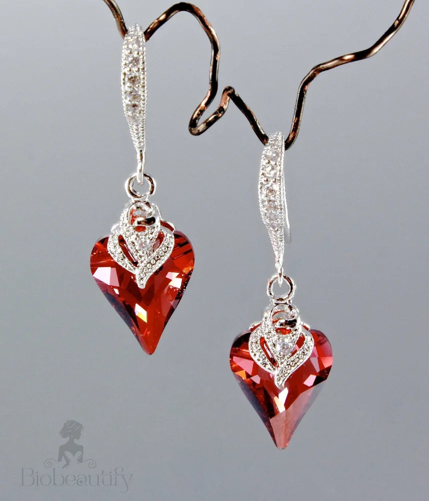 Red Heart Swarovski Crystal Earrings - Endless Love