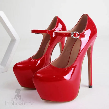 Red High Heels Platform Pumps For Women - 17Cm