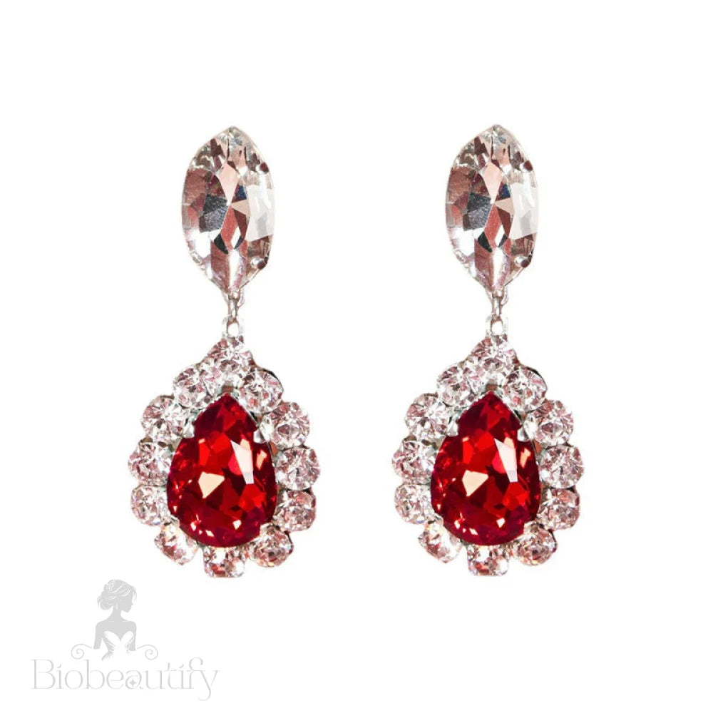 Red Pear Cut Gem Dangle Earrings Silver Plated One Size /