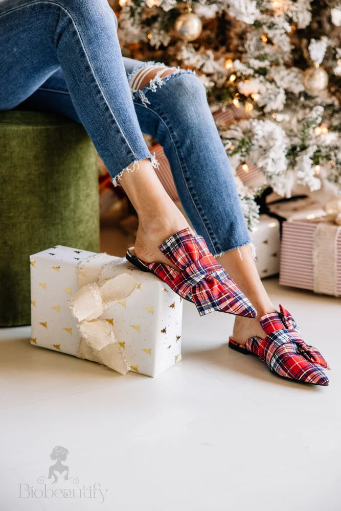 Red Plaid Flat Mules - Warmest Wishes 6.5 /