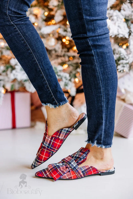 Red Plaid Flat Mules - Warmest Wishes 6 /