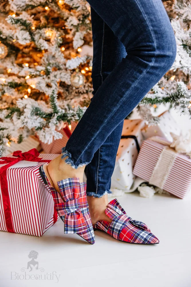 Red Plaid Flat Mules - Warmest Wishes 7 /