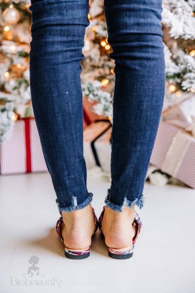 Red Plaid Flat Mules - Warmest Wishes 8 /