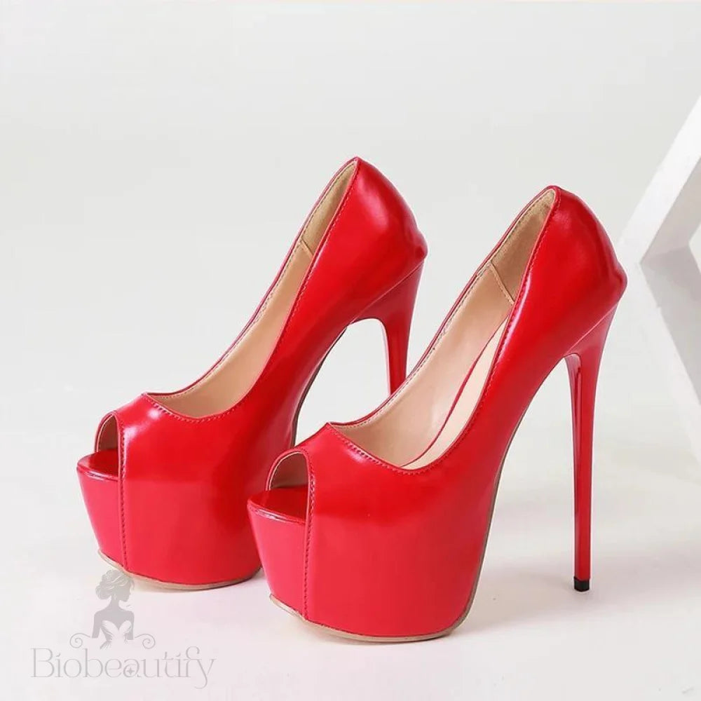 Red Platform Pumps Women Ultra High Stiletto Heels 17Cm / 36