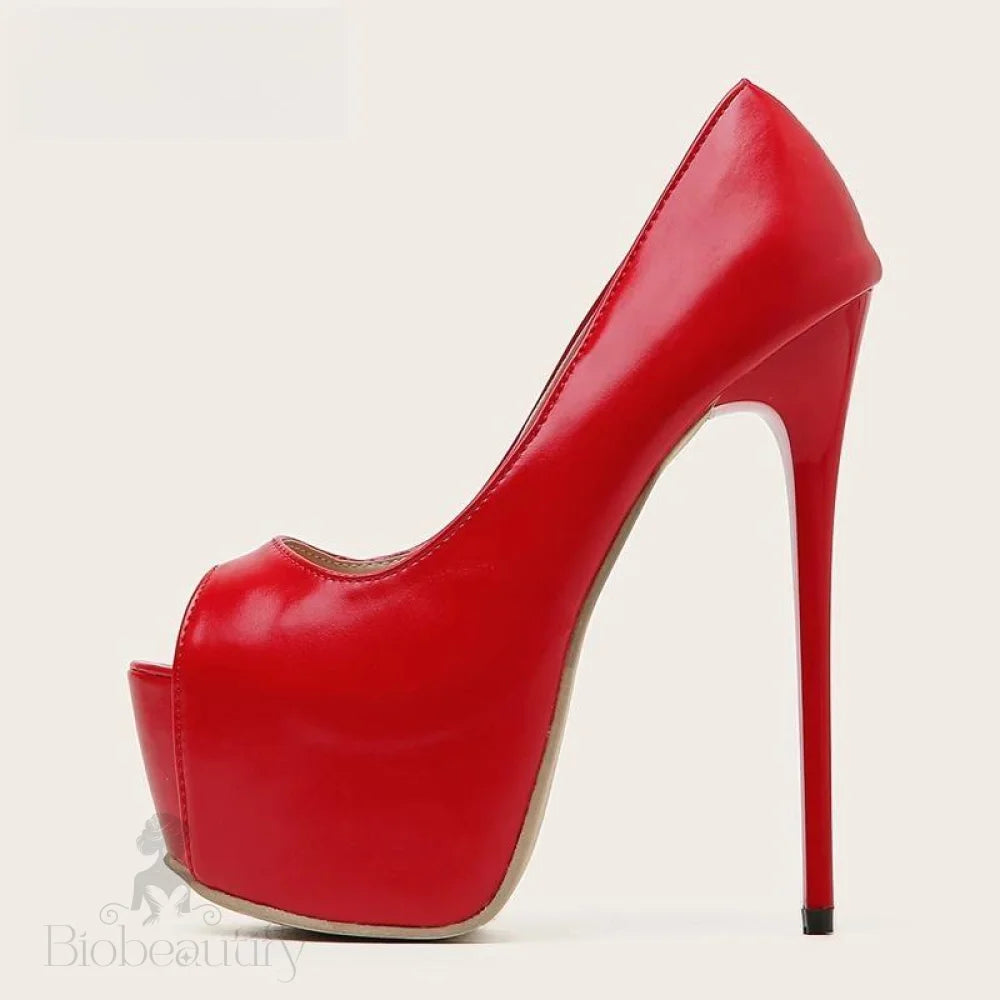 Red Platform Pumps Women Ultra High Stiletto Heels 17Cm