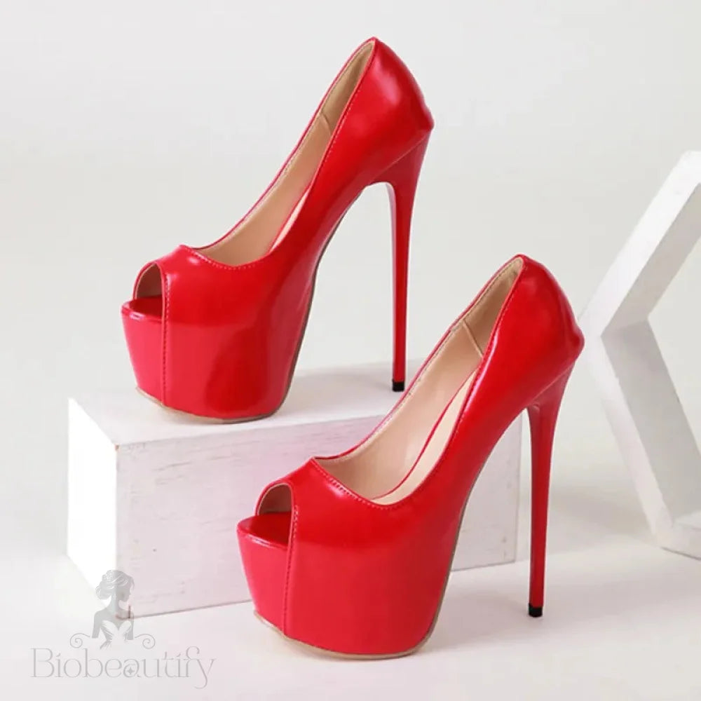 Red Platform Sandals High Heels For Women