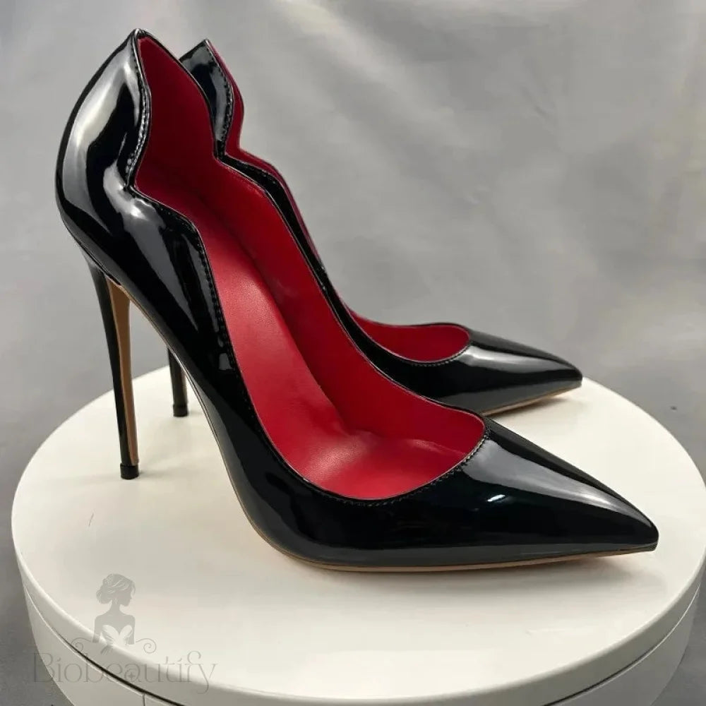 Red Sexy Side V Cut Pointy Toe High Heel Shoes