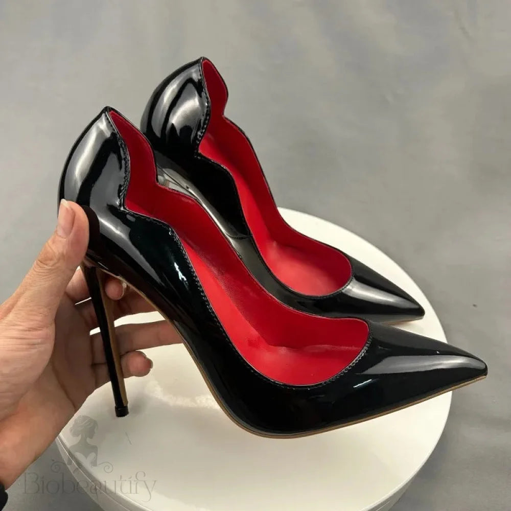 Red Sexy Side V Cut Pointy Toe High Heel Shoes